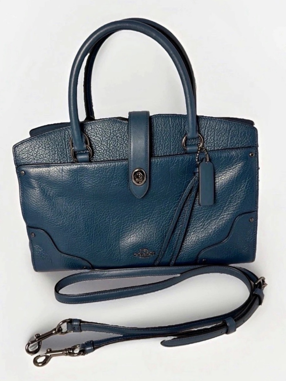 Coach Mercer 30 Satchel 59096 Mineral Blue Leather Suede Crossbody Bag W/Strap